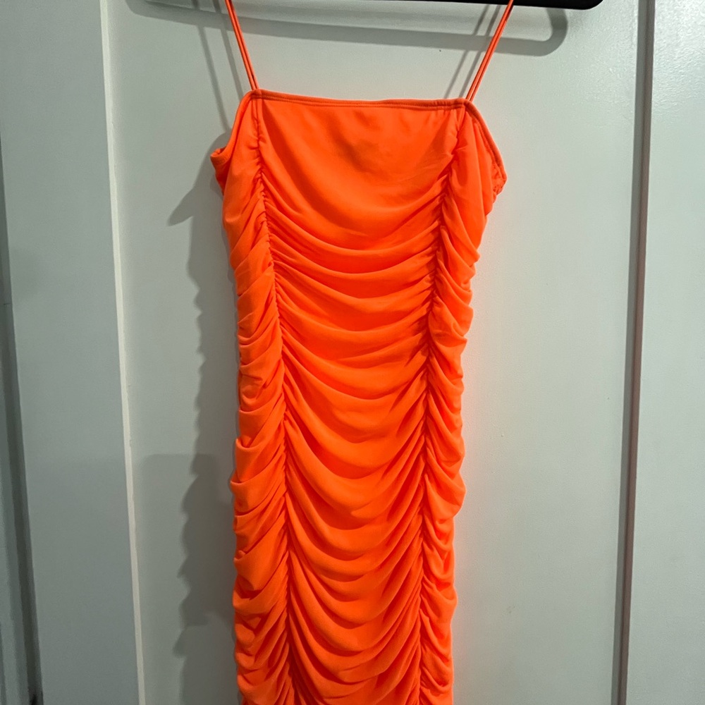 One Clothing Orange Ruched Bodycon Mini Dress